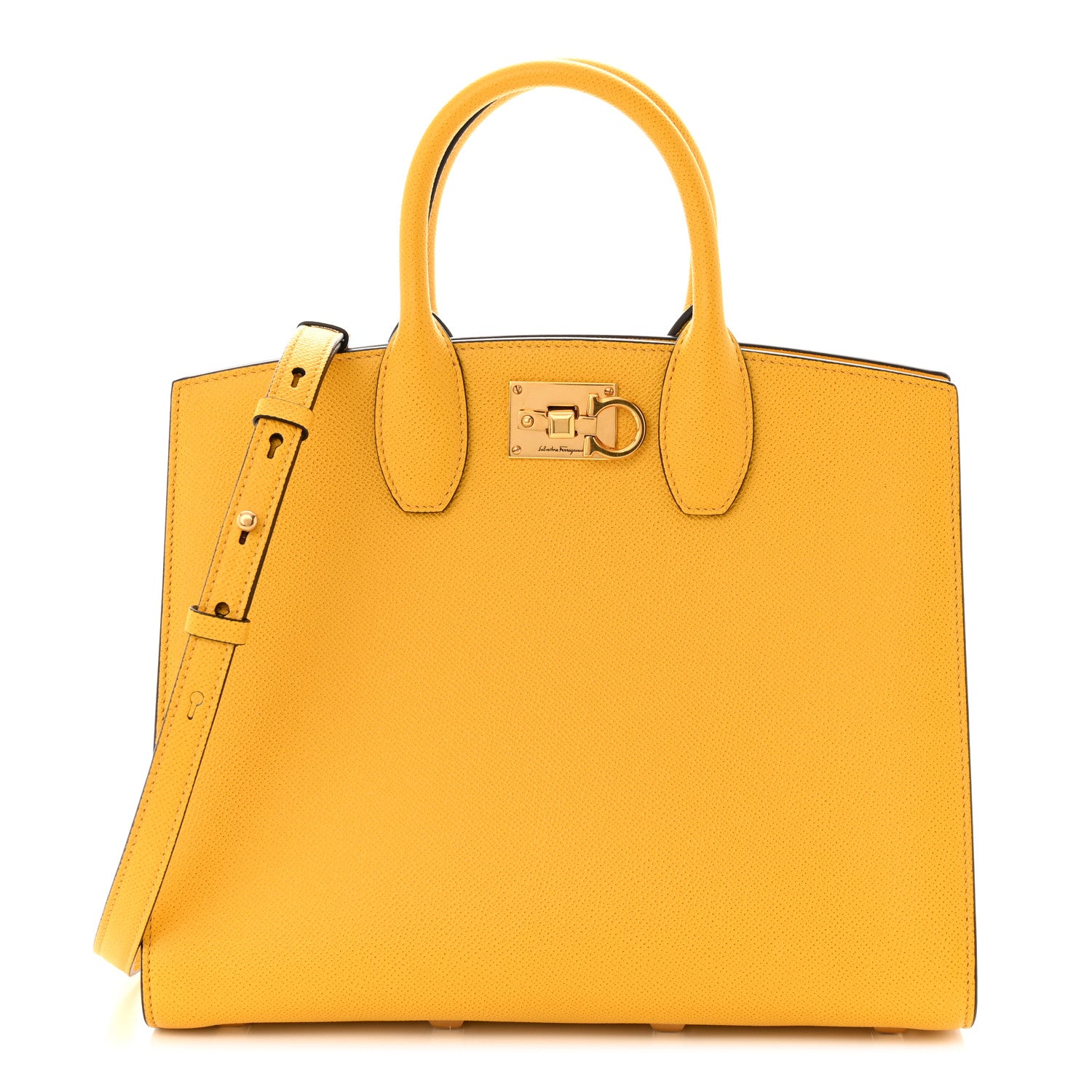 Salvatore Ferragamo Hammered Calfskin Medium The Studio Box Bag Yellow 3 of 10