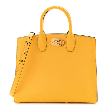 Salvatore Ferragamo Hammered Calfskin Medium The Studio Box Bag Yellow 3 of 10