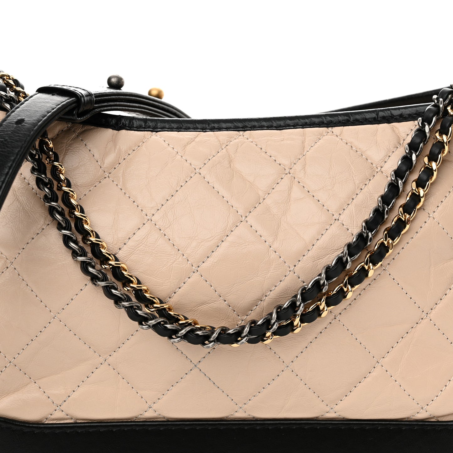 Aged Calfskin Quilted Medium Gabrielle Hobo Beige Black