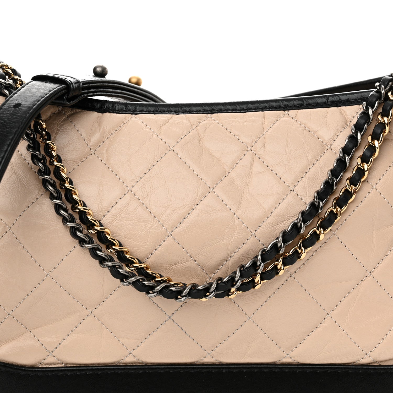 Chanel Aged Calfskin Quilted Medium Gabrielle Hobo Beige Black 8 of 10