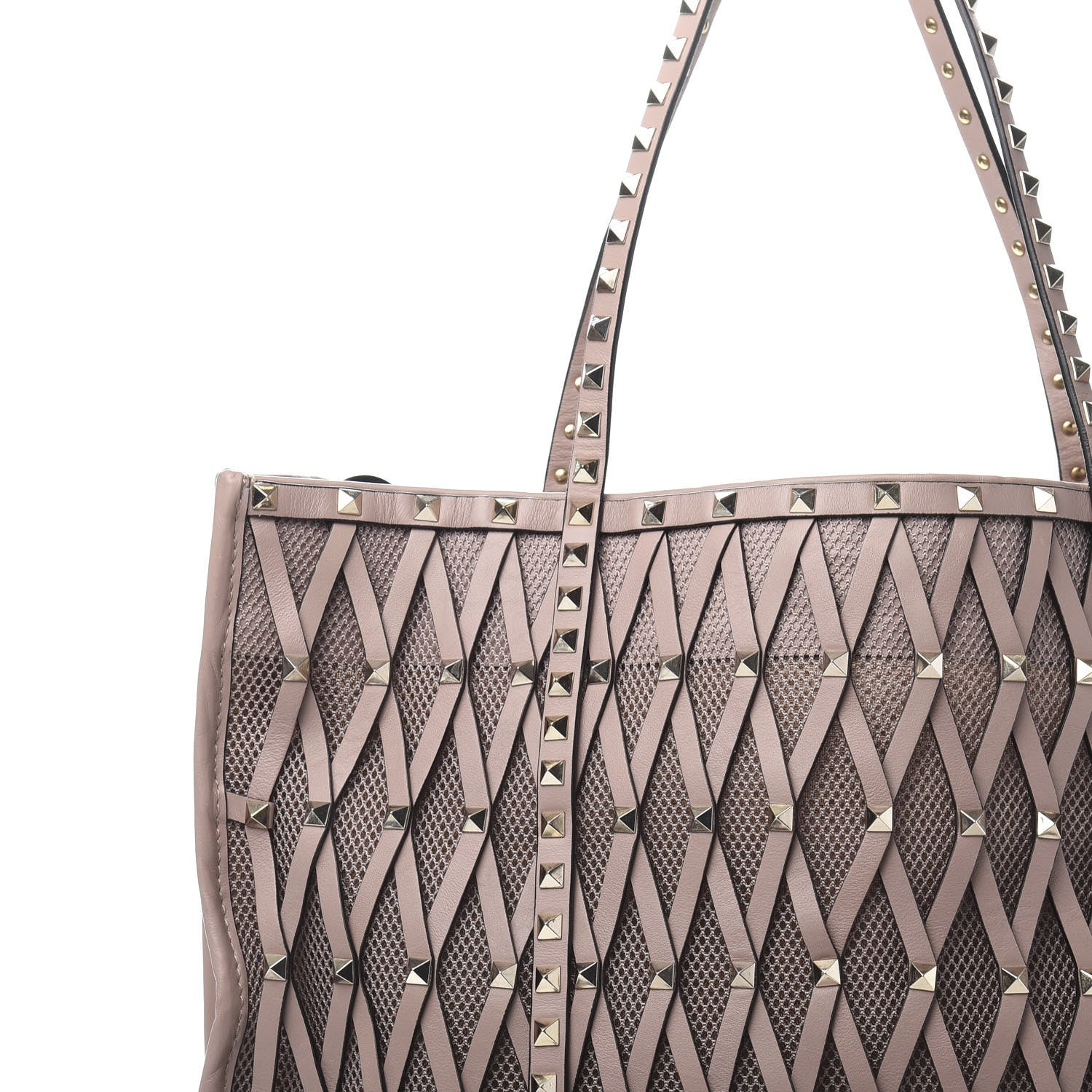 Valentino Garavani Vitello Lattice Mesh Rockstud Shopper Tote Poudre 11 of 11