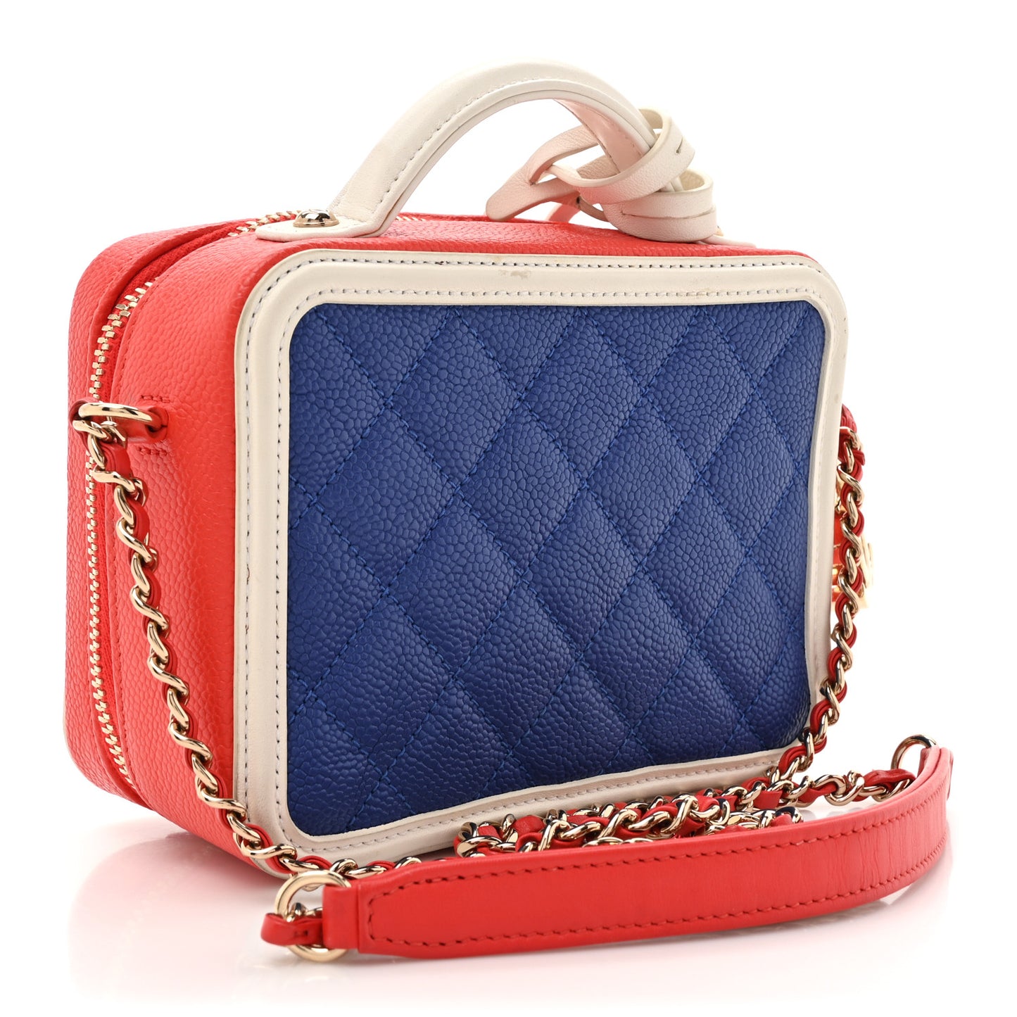 Caviar Quilted Small CC Filigree Vanity Case Blue White Red