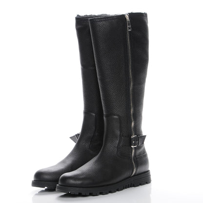 Gucci Calfskin Rabbit Fur Knee High Boots Black 39 3 of 8