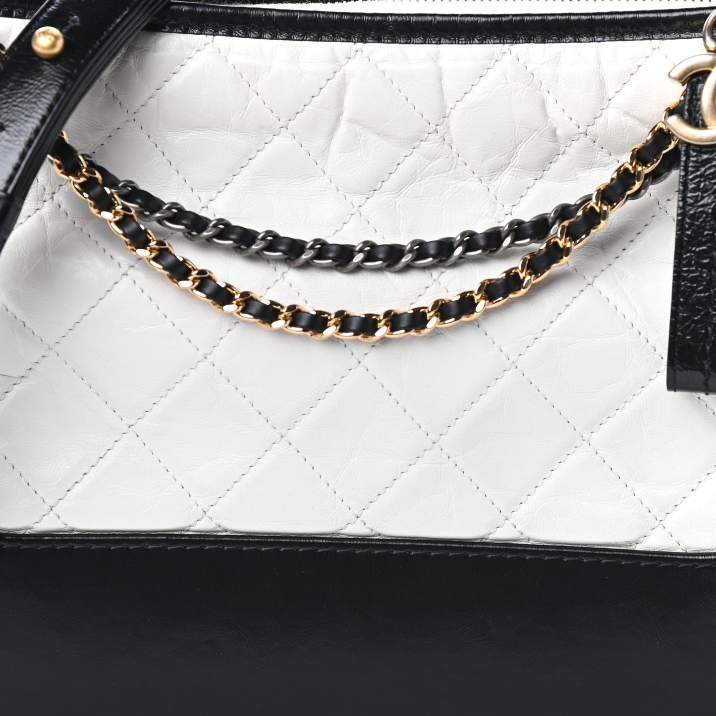 Aged Calfskin Quilted Medium Gabrielle Hobo Black White