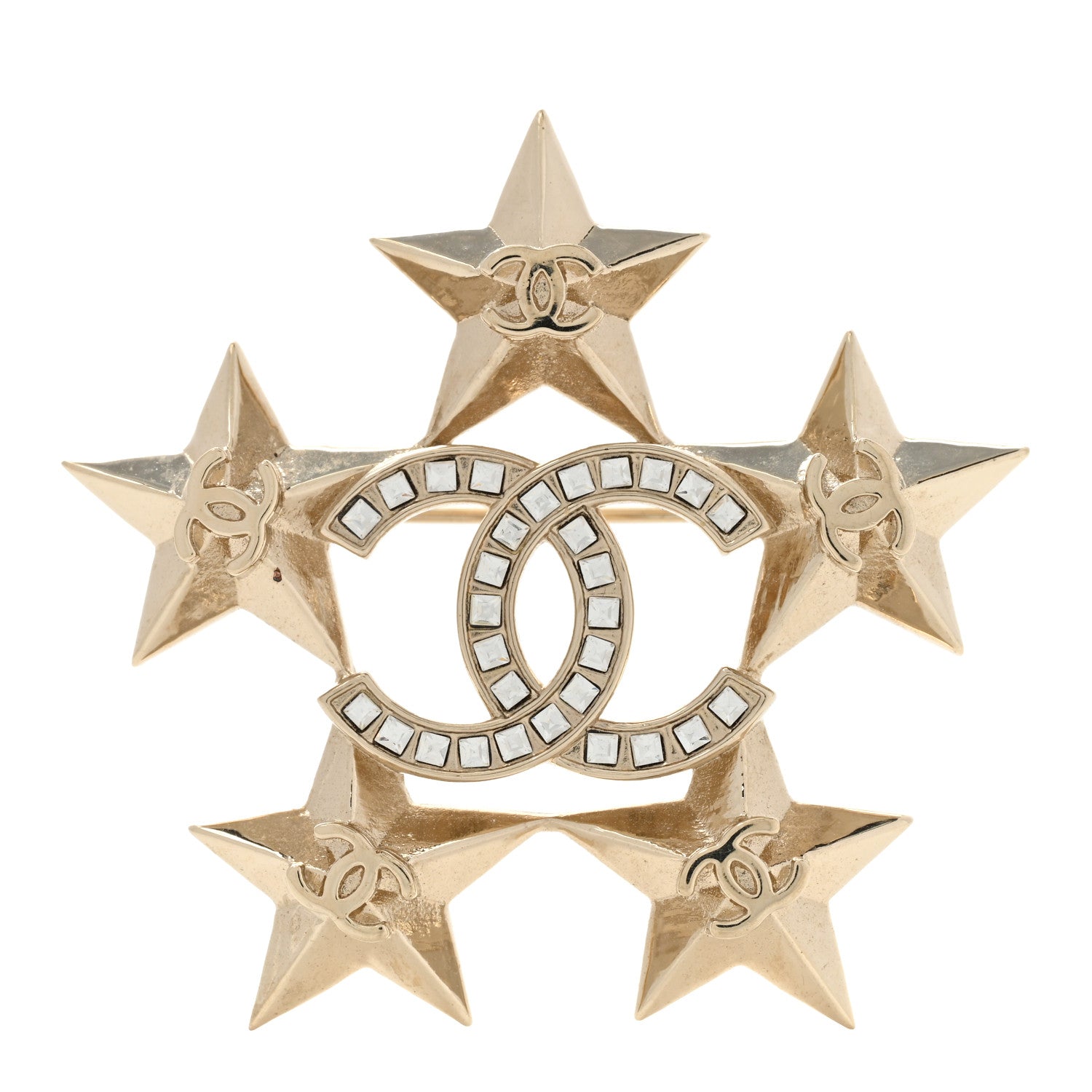 Chanel Baguette Crystal CC Star Brooch Gold 1 of 4