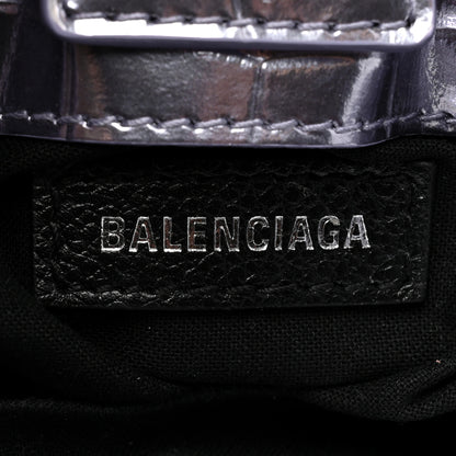 Balenciaga Calfskin Crocodile Embossed Logo Shopping Phone Holder Bag Lilac Black 6 of 7