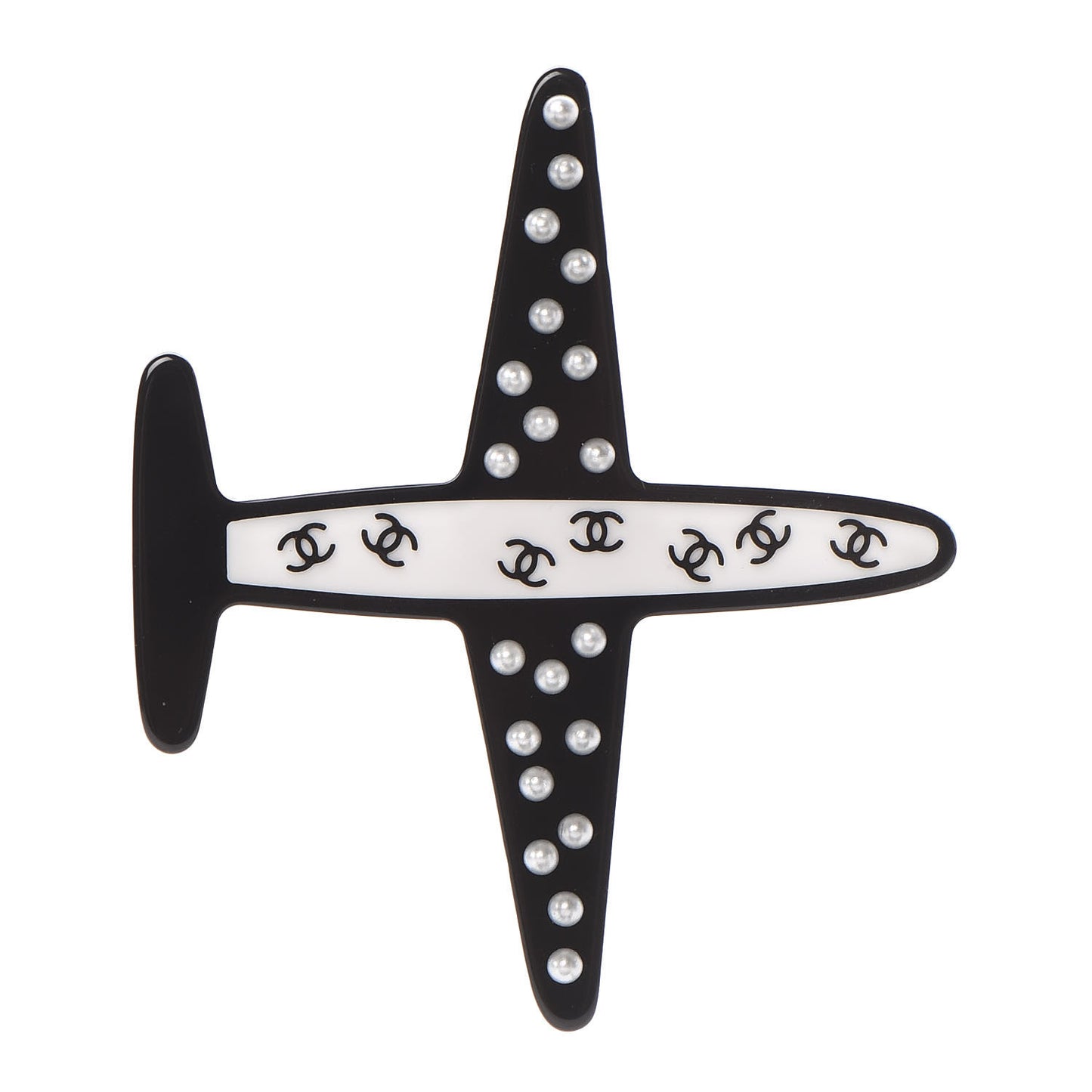 Resin Pearl CC Airplane Brooch Black White