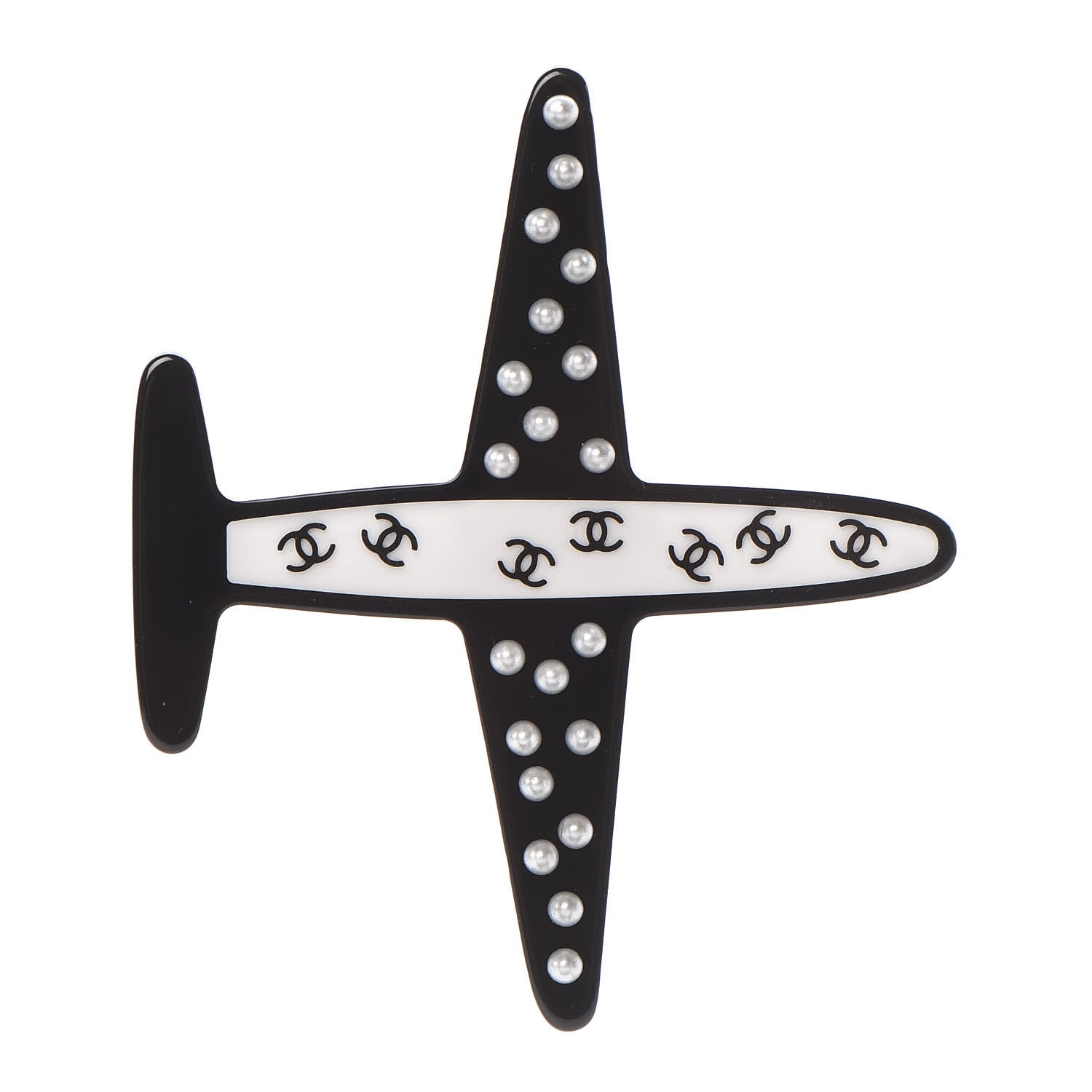 Chanel Resin Pearl CC Airplane Brooch Black White 1 of 6