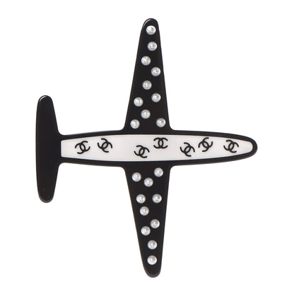 Chanel Resin Pearl CC Airplane Brooch Black White 1 of 6
