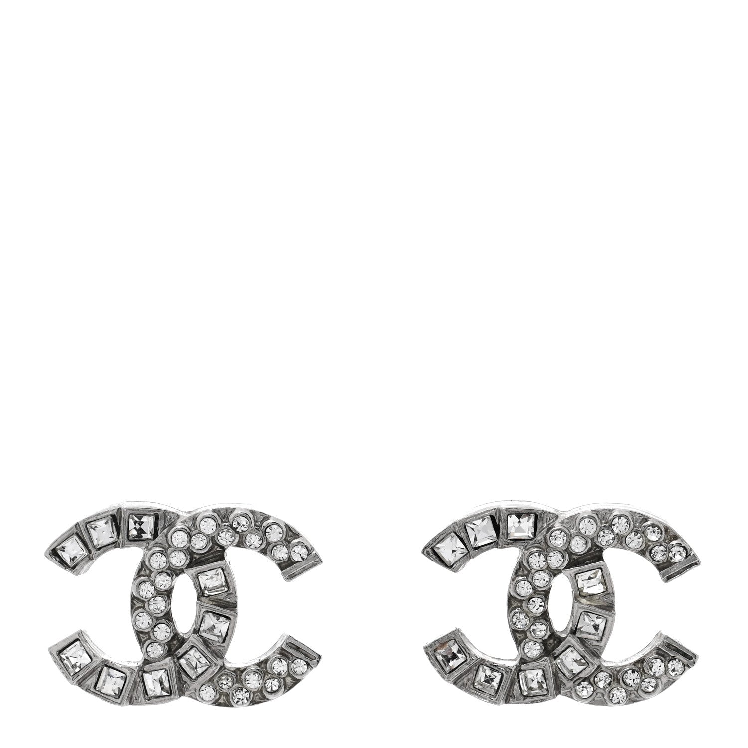 Chanel Baguette Crystal CC Earrings Silver 1 of 5