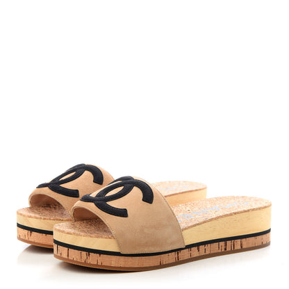 Chanel Suede Cork Mule Sandal 36 Beige Black 3 of 11
