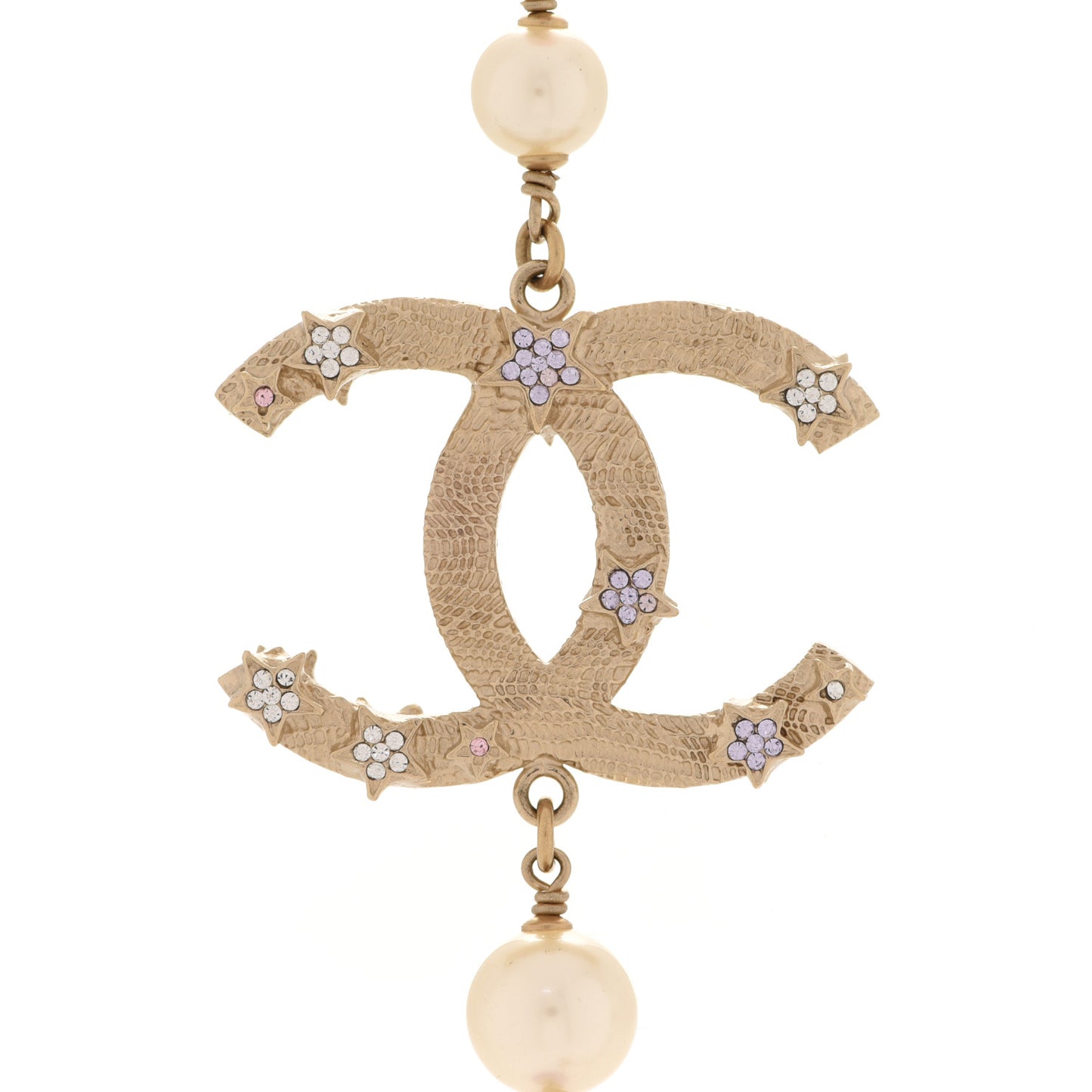 Crystal Pearl Beaded Star CC Necklace Gold Purple