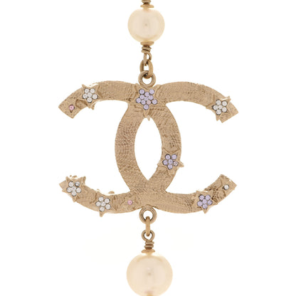 Chanel Crystal Pearl Beaded Star CC Necklace Gold Purple 4 of 5