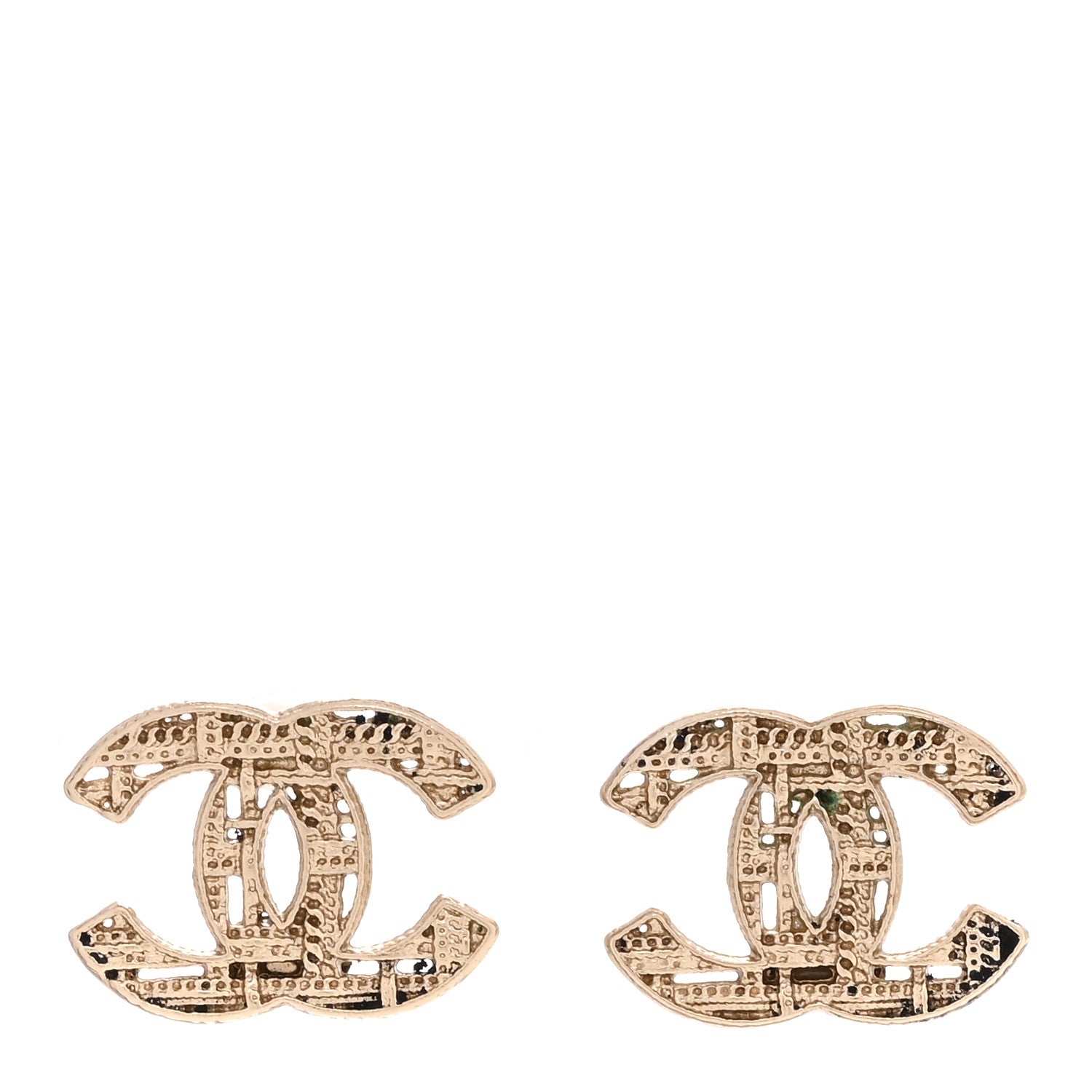Chanel Tweed Effect CC Earrings Gold 1 of 4