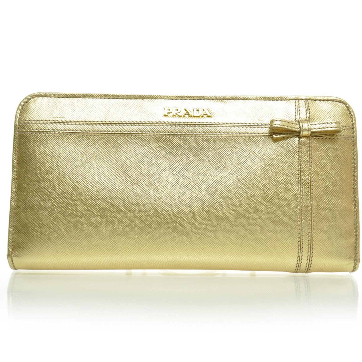 Saffiano Zip Around Bow Wallet Platino