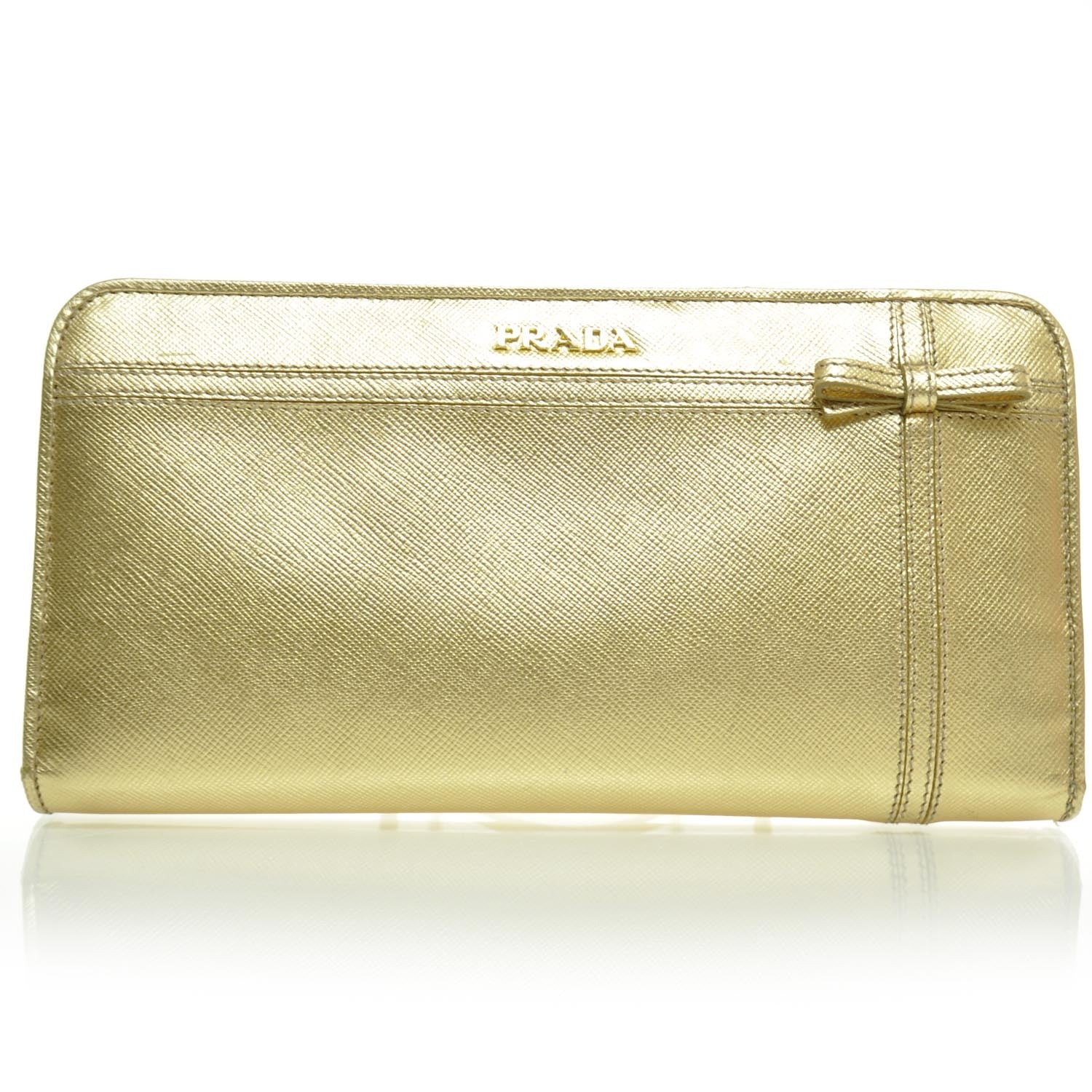 Prada Saffiano Zip Around Bow Wallet Platino 1 of 8