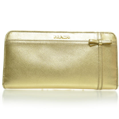 Prada Saffiano Zip Around Bow Wallet Platino 1 of 8