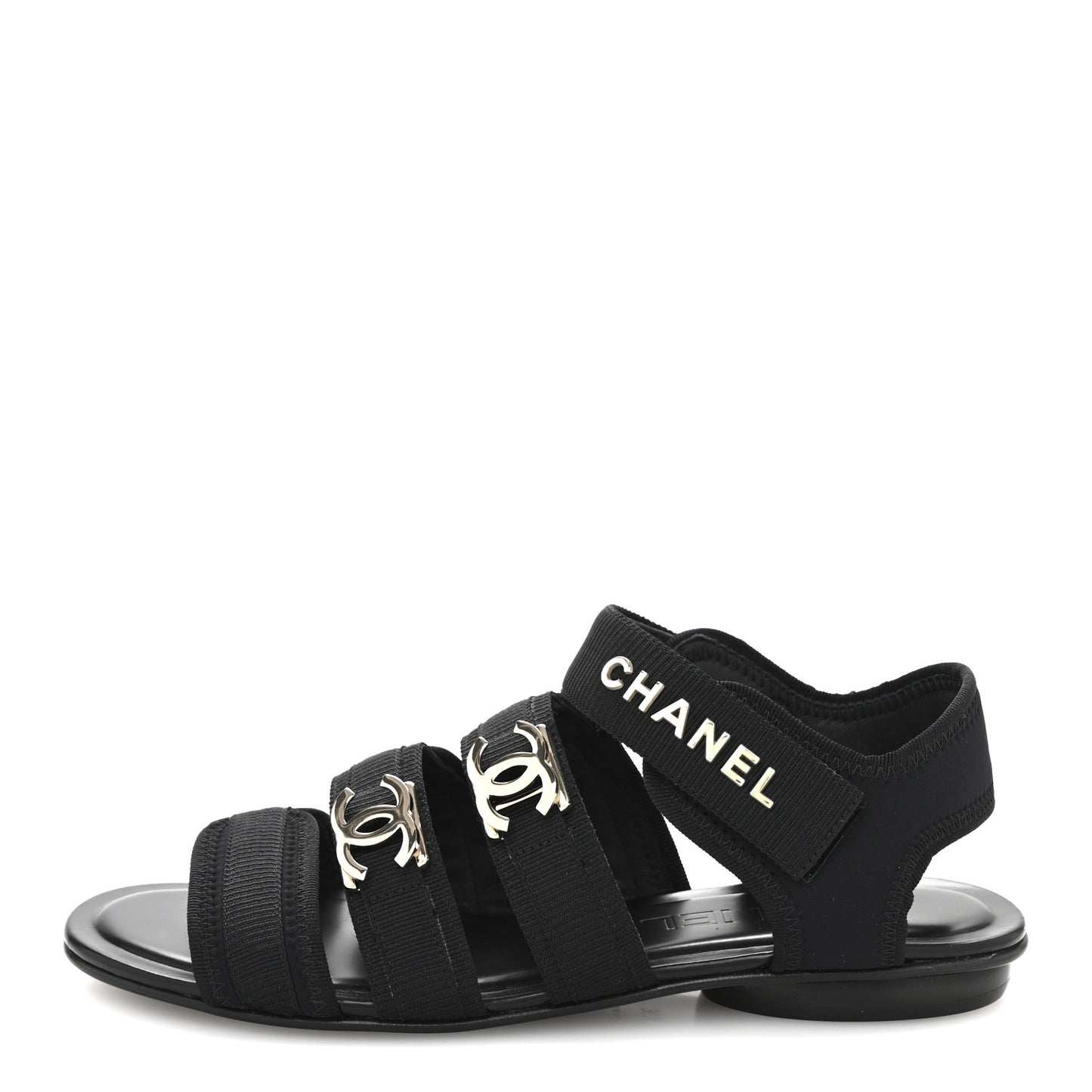 Fabric Metal CC Logo Flat Sandals 36.5 Black