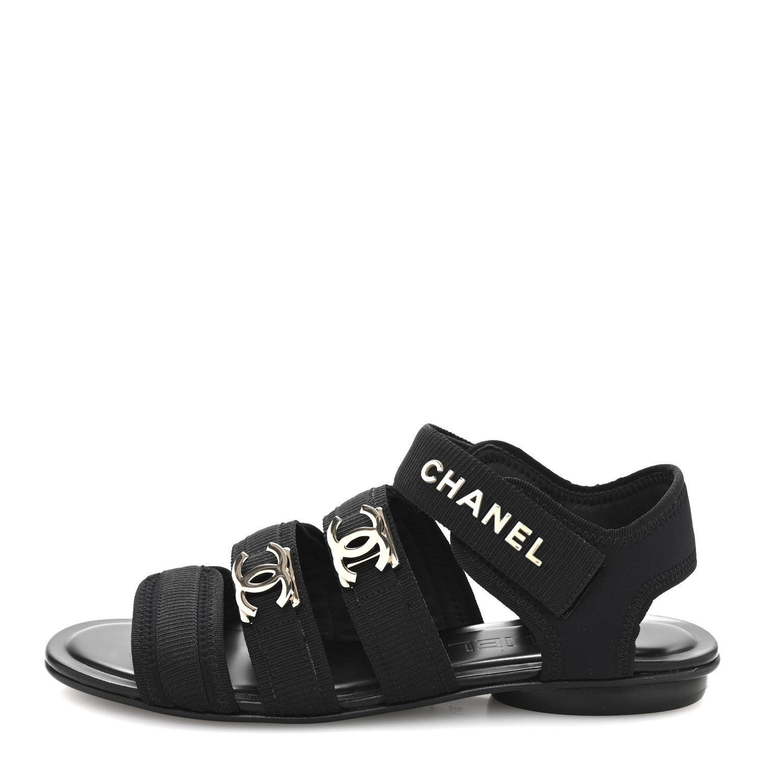 Chanel Fabric Metal CC Logo Flat Sandals 36.5 Black 1 of 13