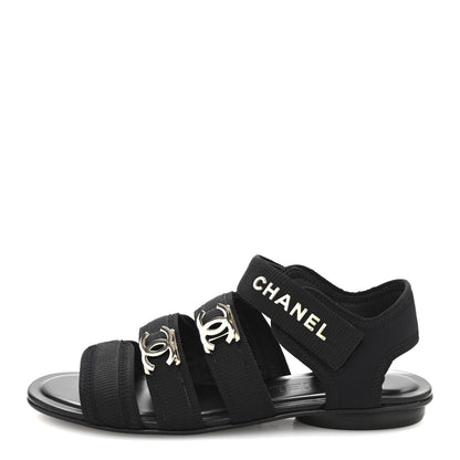 Chanel Fabric Metal CC Logo Flat Sandals 36.5 Black 1 of 13
