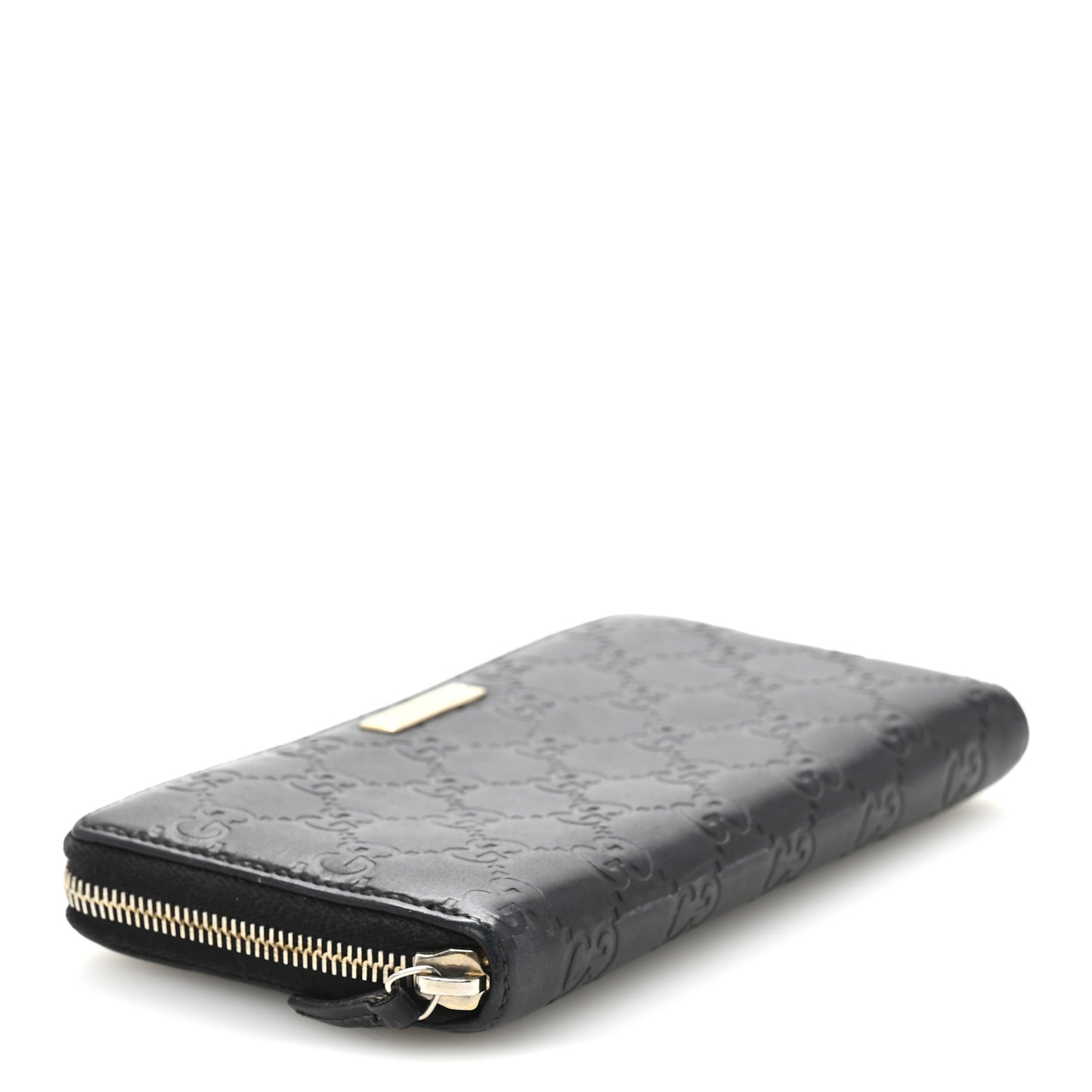 Guccissima Margaux Calfskin Metal Bar Zip Around Wallet Black