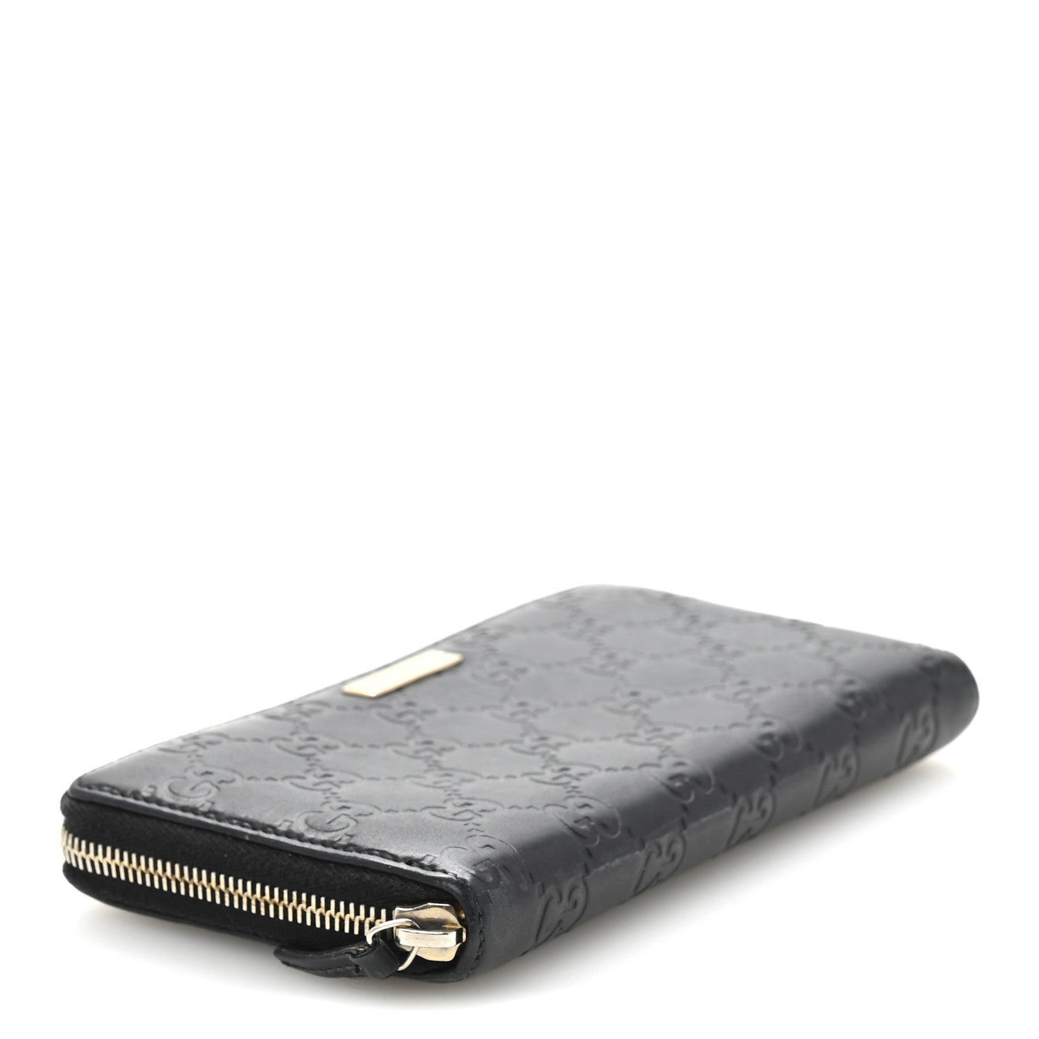 Gucci Guccissima Margaux Calfskin Metal Bar Zip Around Wallet Black 4 of 10