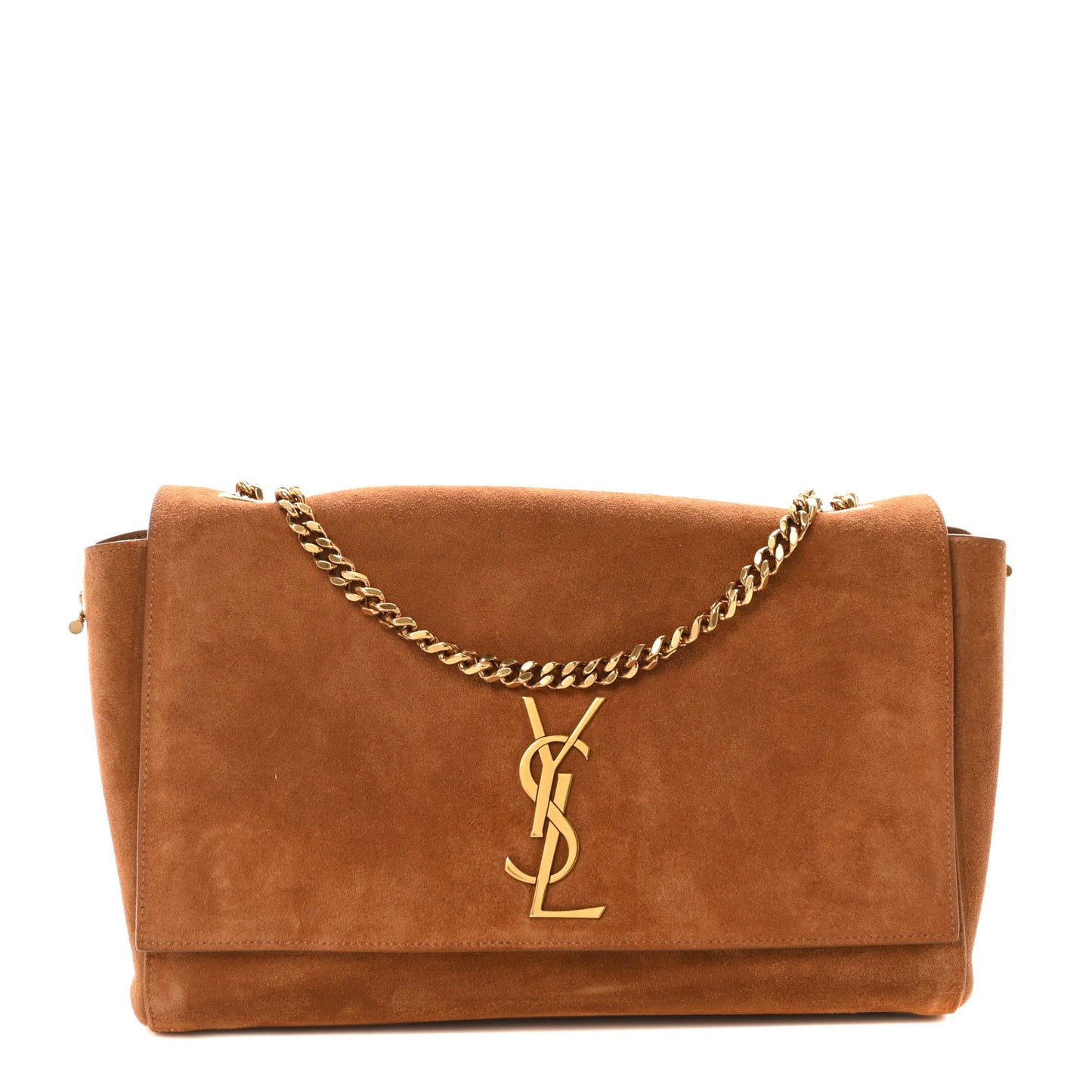 Smooth Calfskin Suede Medium Reversible Monogram Kate Satchel Light Ochre