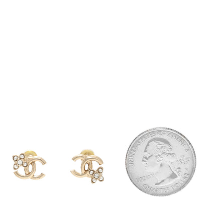 Chanel Metal Crystal Pearl CC Flower Earrings Gold 3 of 5