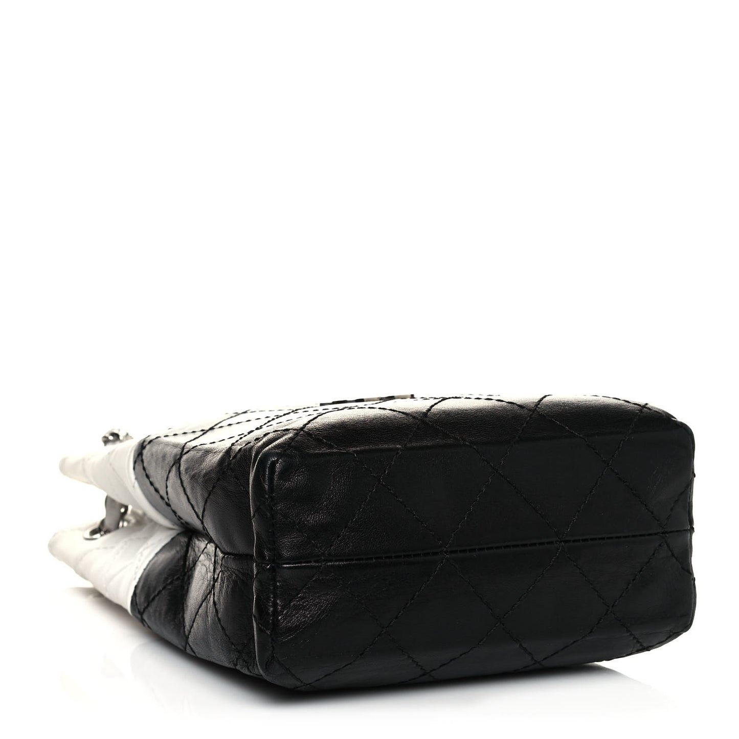 Lambskin Quilted Vertical Tote Black White