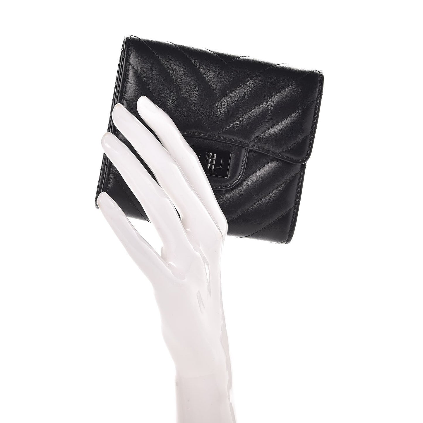 Aged Calfskin Chevron Quilted Reissue Compact Wallet So Black