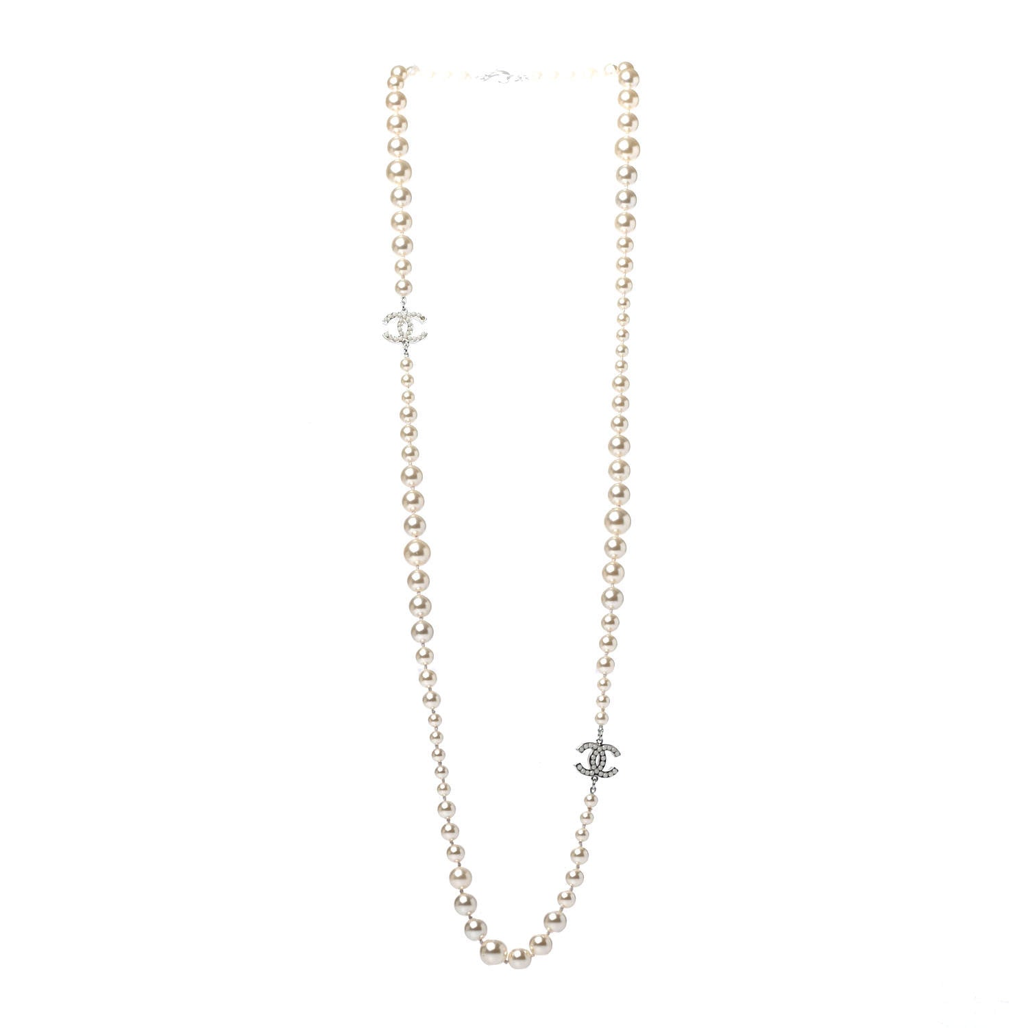 Chanel Graduated Pearl CC Long Necklace Silver 2 of 4