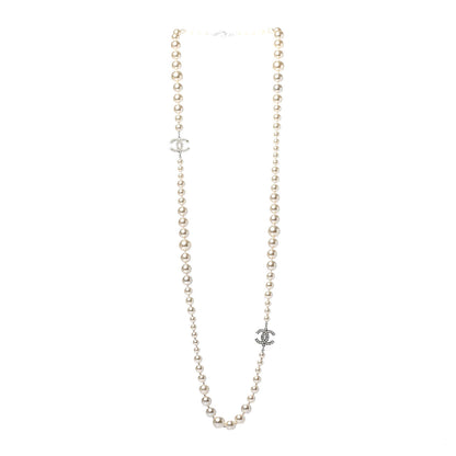 Chanel Graduated Pearl CC Long Necklace Silver 2 of 4