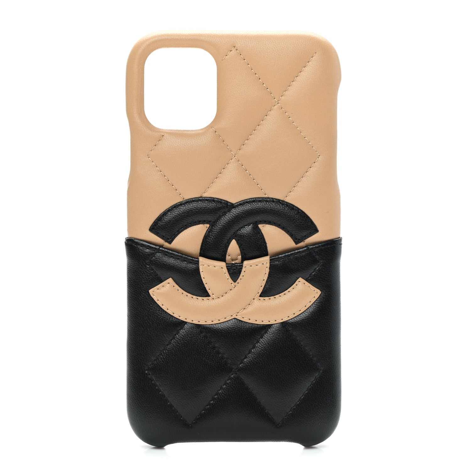 Chanel Lambskin Quilted CC iPhone XI Case Beige Black 1 of 8