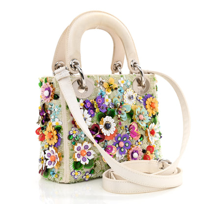 Christian Dior Satin Beaded Floral Embroidered Mini Lady Dior White Multicolor 3 of 13