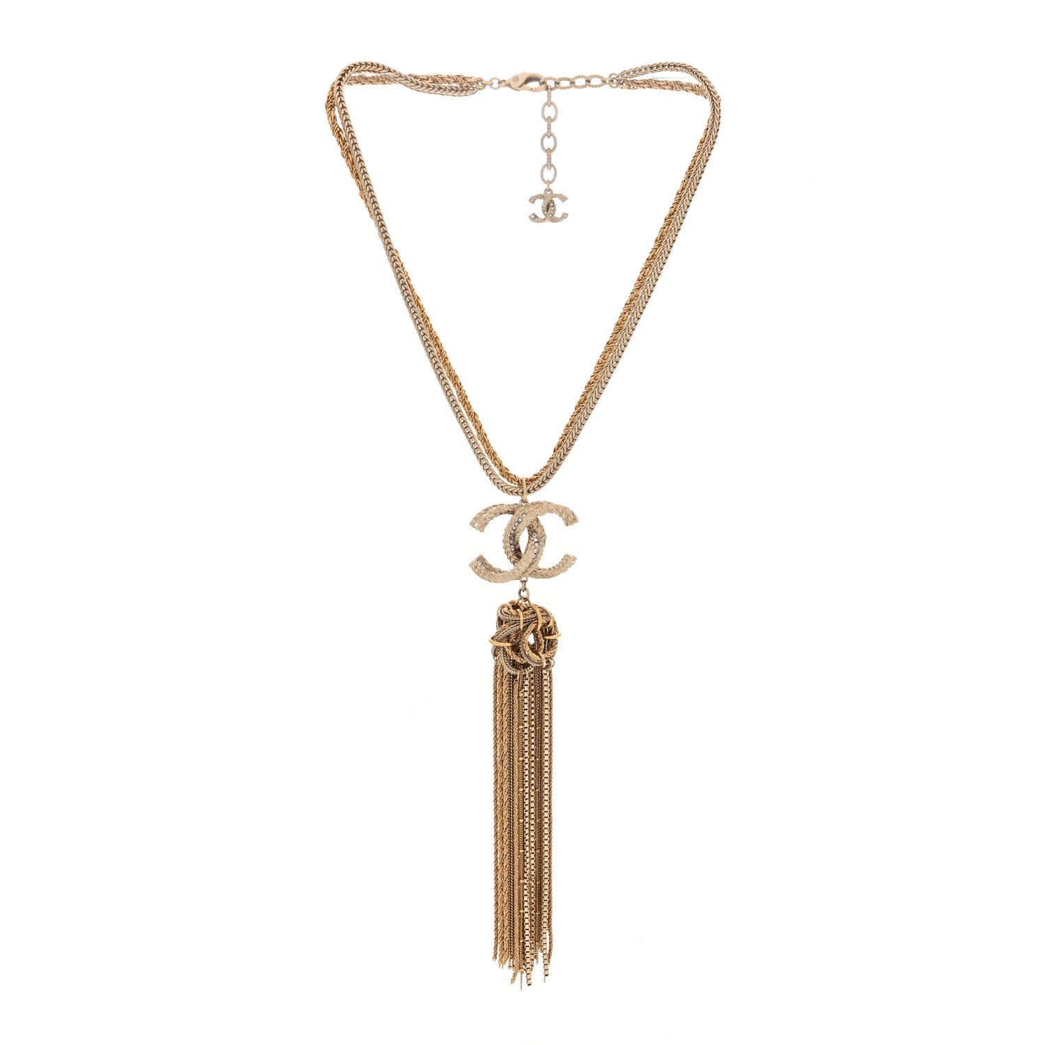 Chanel Crystal Chain Fringe CC Necklace Gold 2 of 3