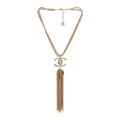Chanel Crystal Chain Fringe CC Necklace Gold 2 of 3