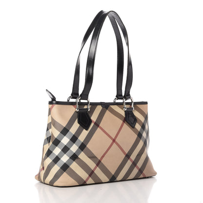 Burberry Patent Trim Nova Check Shopper Tote Black 3 of 17
