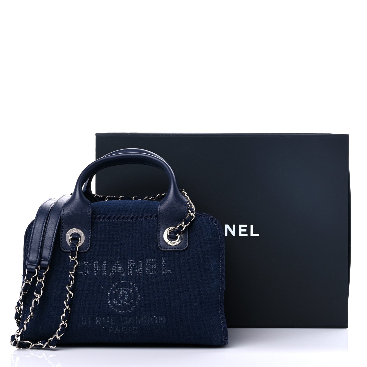 Chanel Mixed Fibers Deauville Bowling Bag Blue 15 of 15