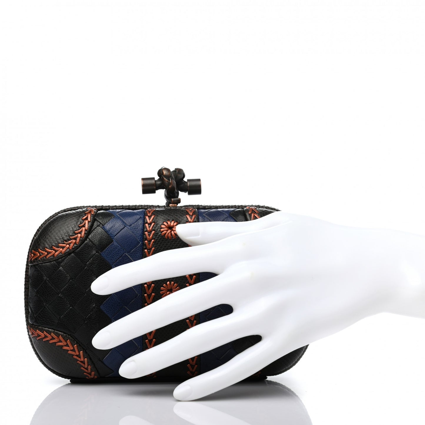 Nappa Ayers Intreccio Embroidered Knot Clutch Black Blue