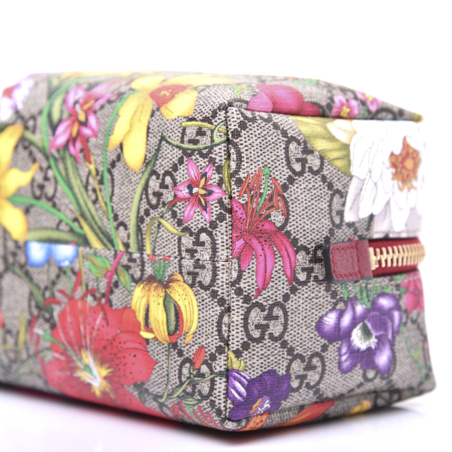 Gucci Soft GG Supreme Monogram Flora Calfskin Medium Ophidia Cosmetic Case Beige Ebony Multicolor Rosso 7 of 14