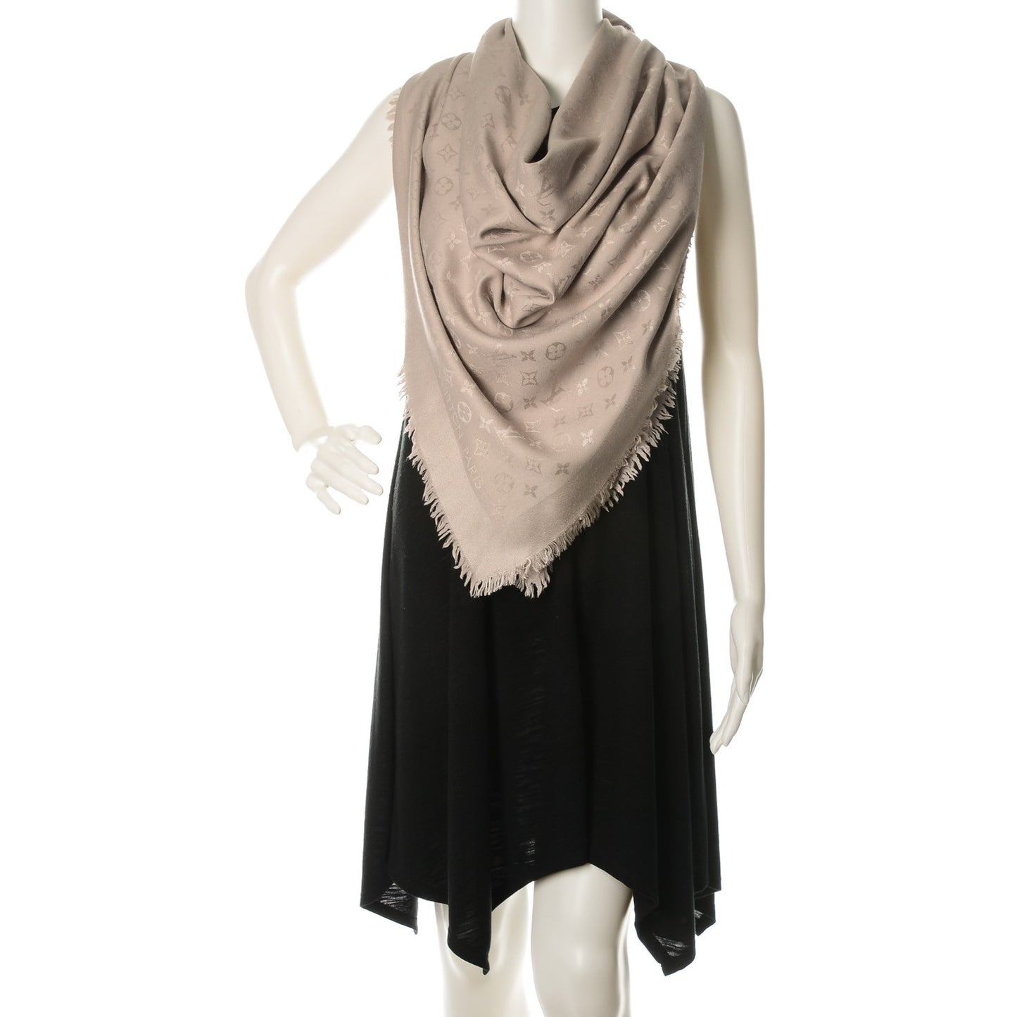 Silk Wool Monogram Shawl Beige