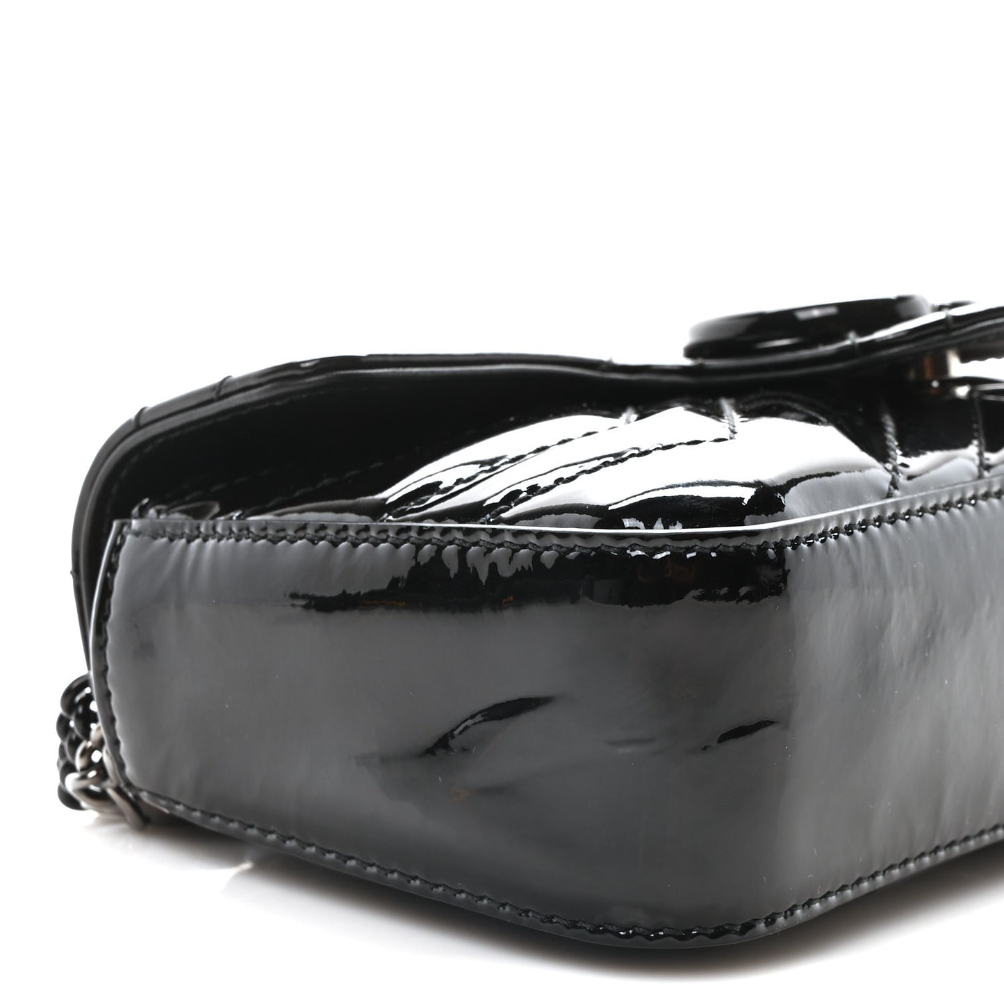 Patent Lambskin Enamel Matelasse Monochrome Super Mini GG Marmont Shoulder Bag Black