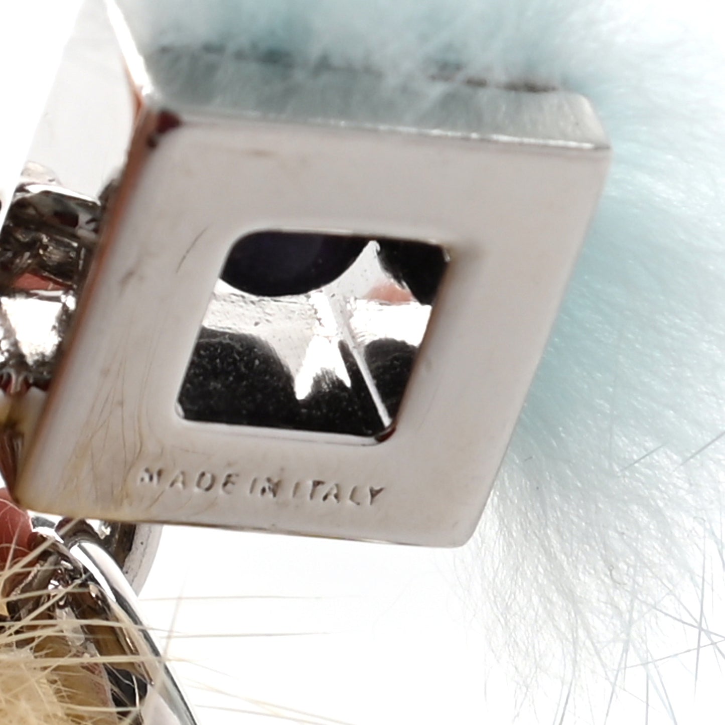 Metal Mink Fur Hypnoteyes Chick Pom Pom Bag Charm Palladium Tourmaline Pineapple