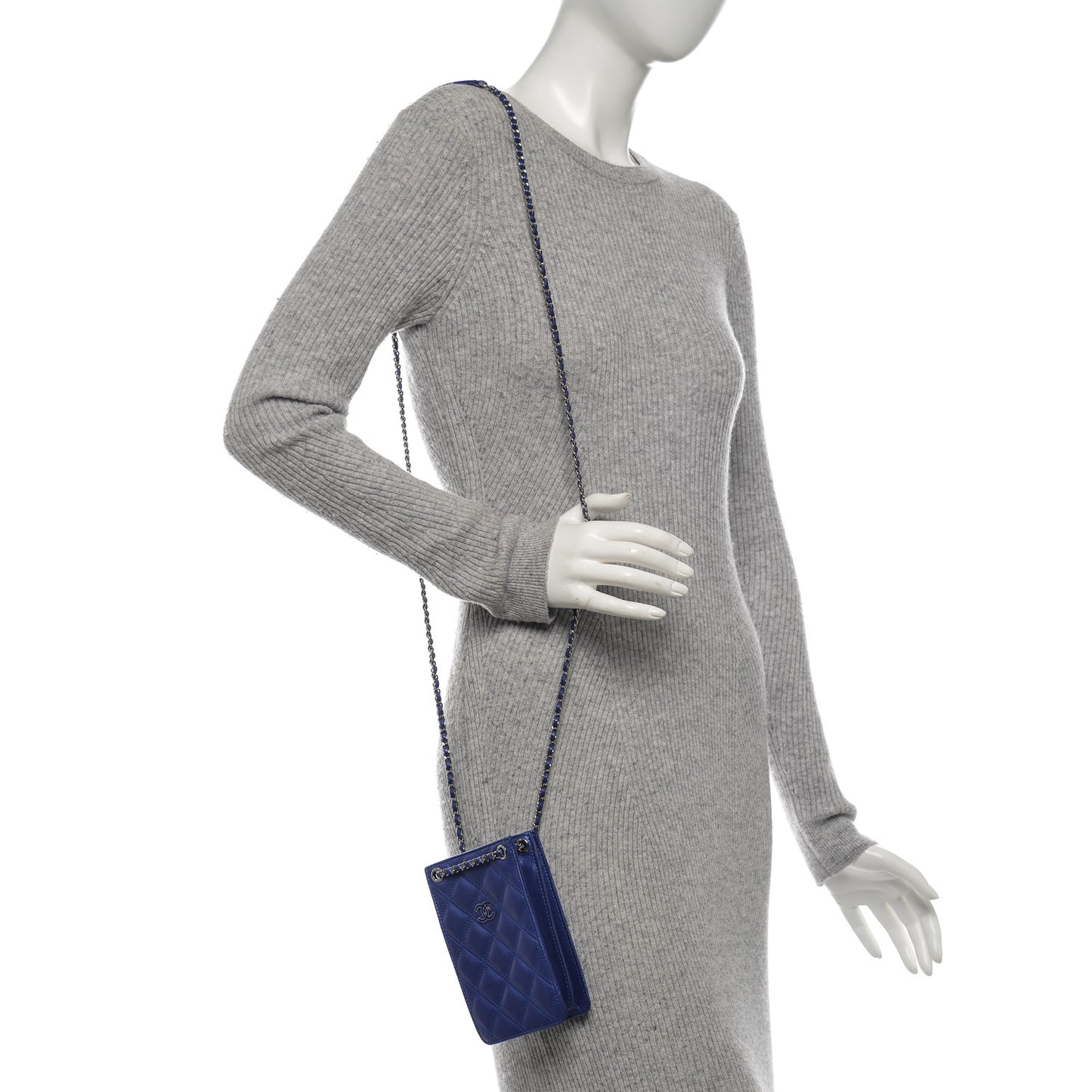Calfskin Quilted Crossbody CC Phone Holder Dark Blue