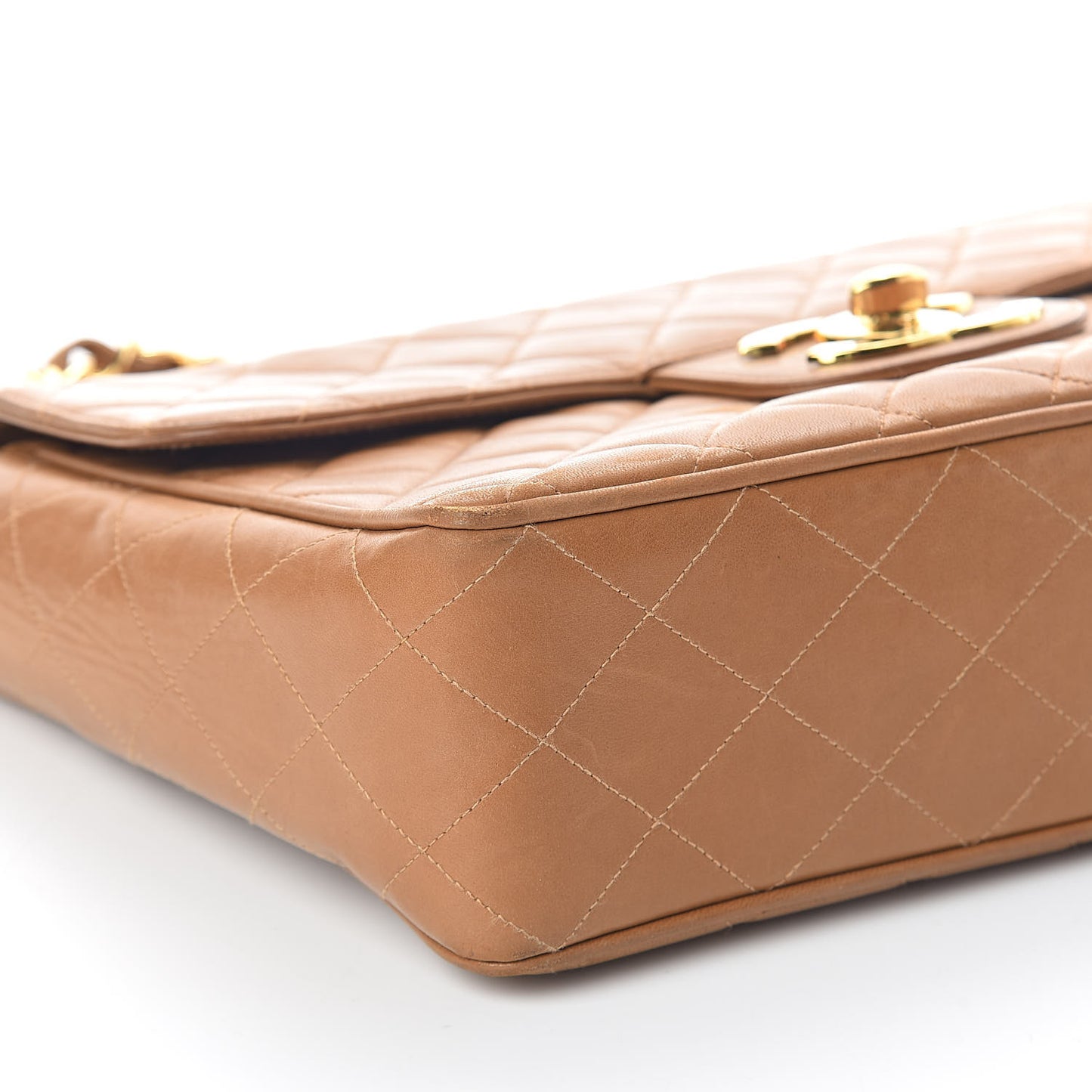 Lambskin Quilted Maxi Single Flap Dark Beige