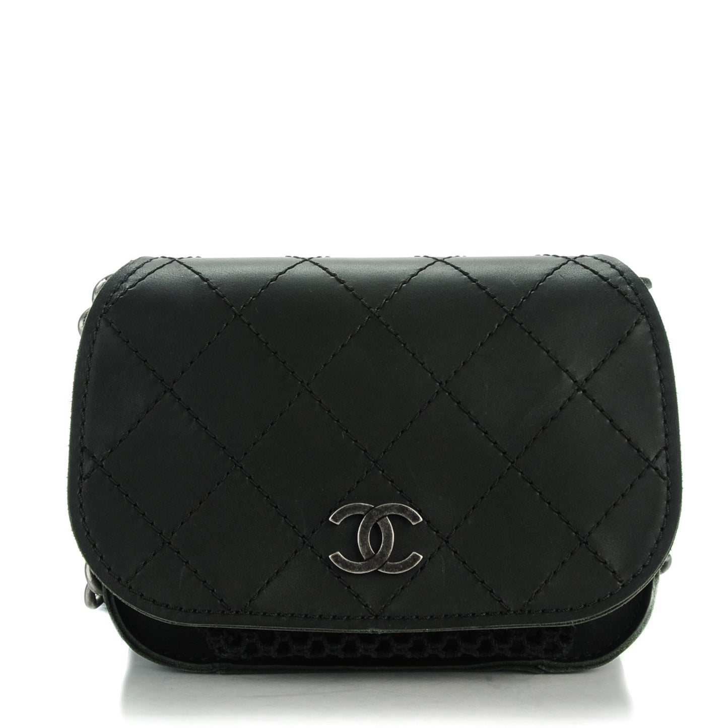 Calfskin Stitched Mini Highlander Messenger Black
