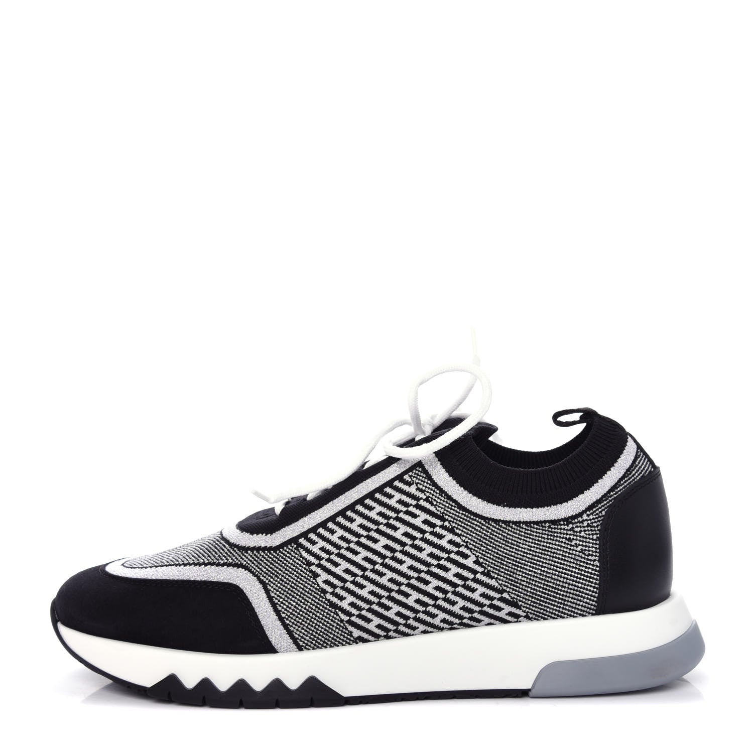 Hermes Knit Calfskin Suede Goatskin Bi-Color Womens Addict Sneakers 38 Black White 1 of 11
