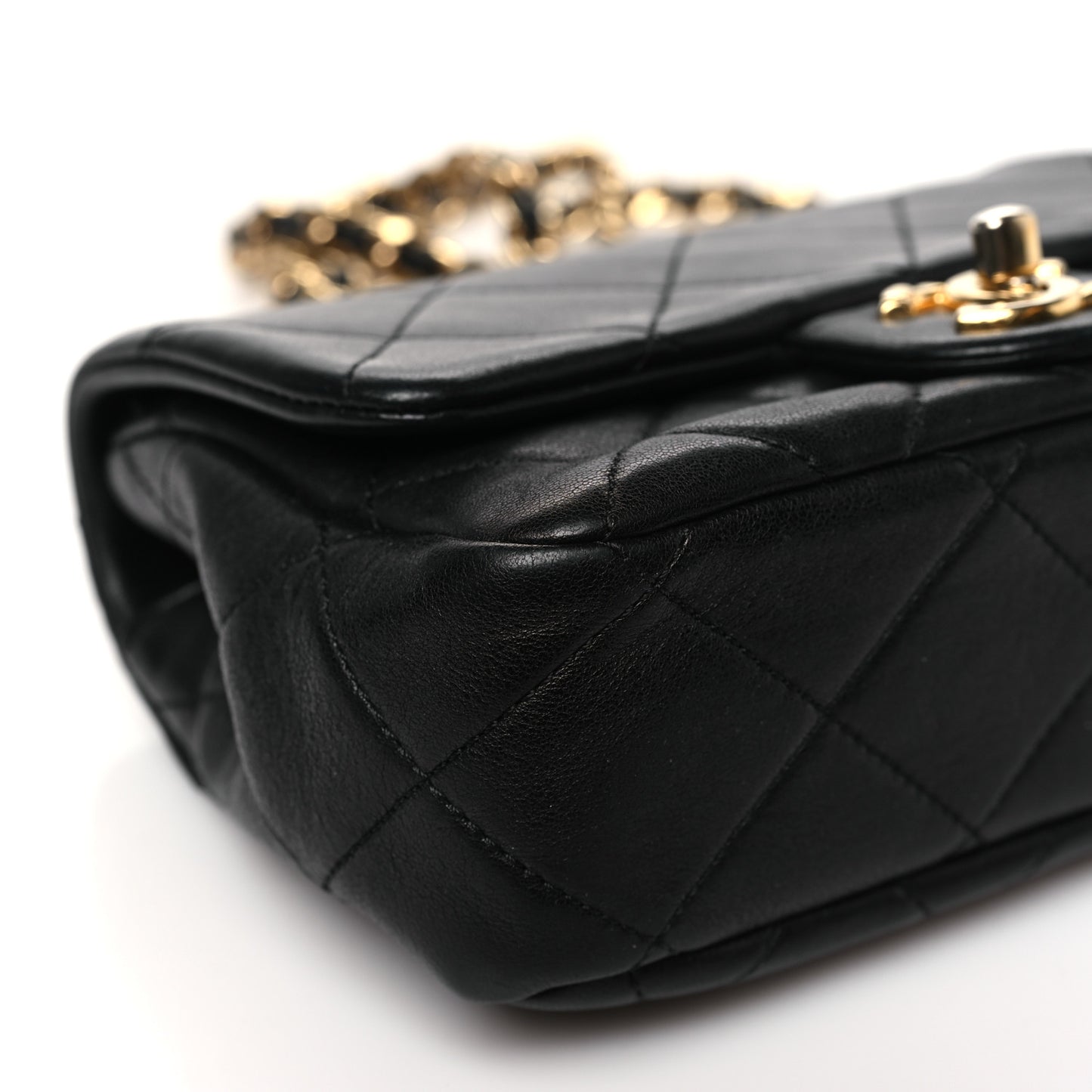 Lambskin Metal Quilted Mini Top Handle Square Flap Black