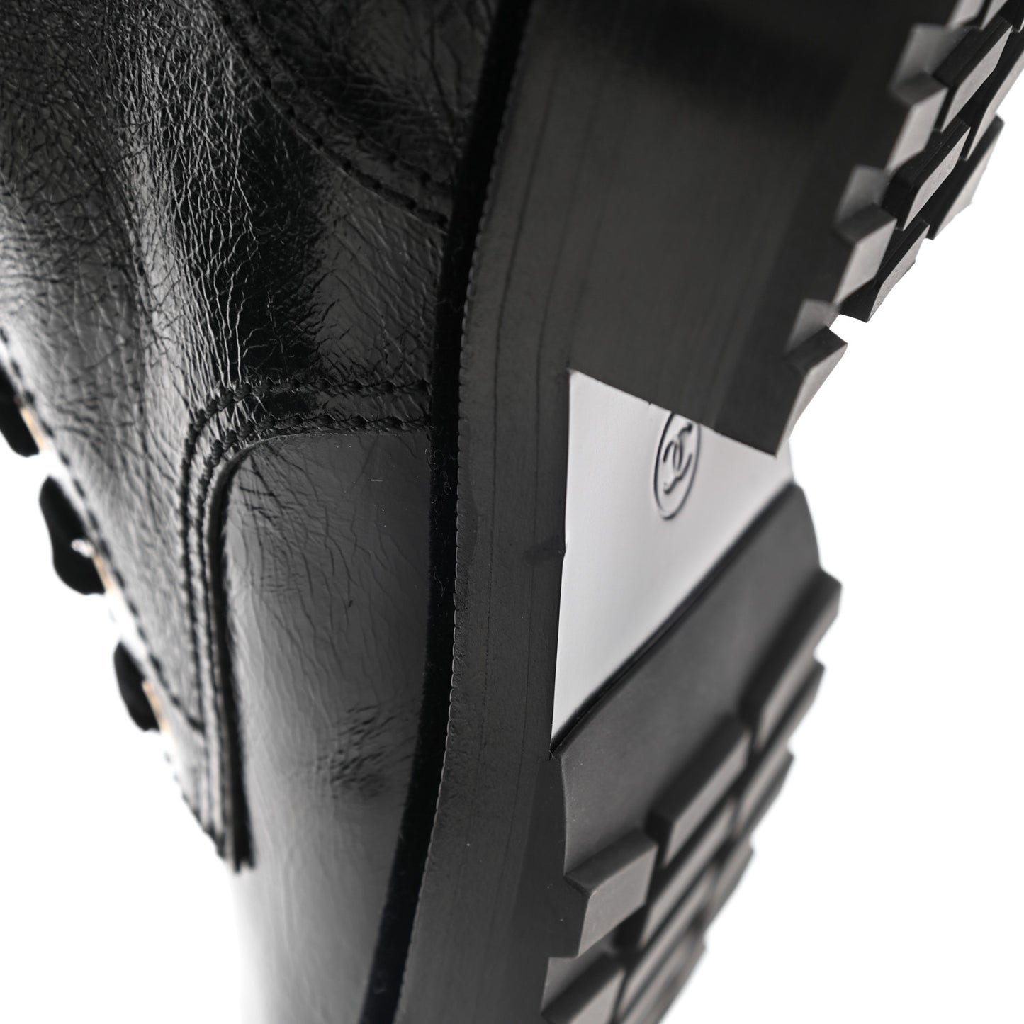 Shiny Calfskin Velvet Pearl Combat Short Boots 39 Black