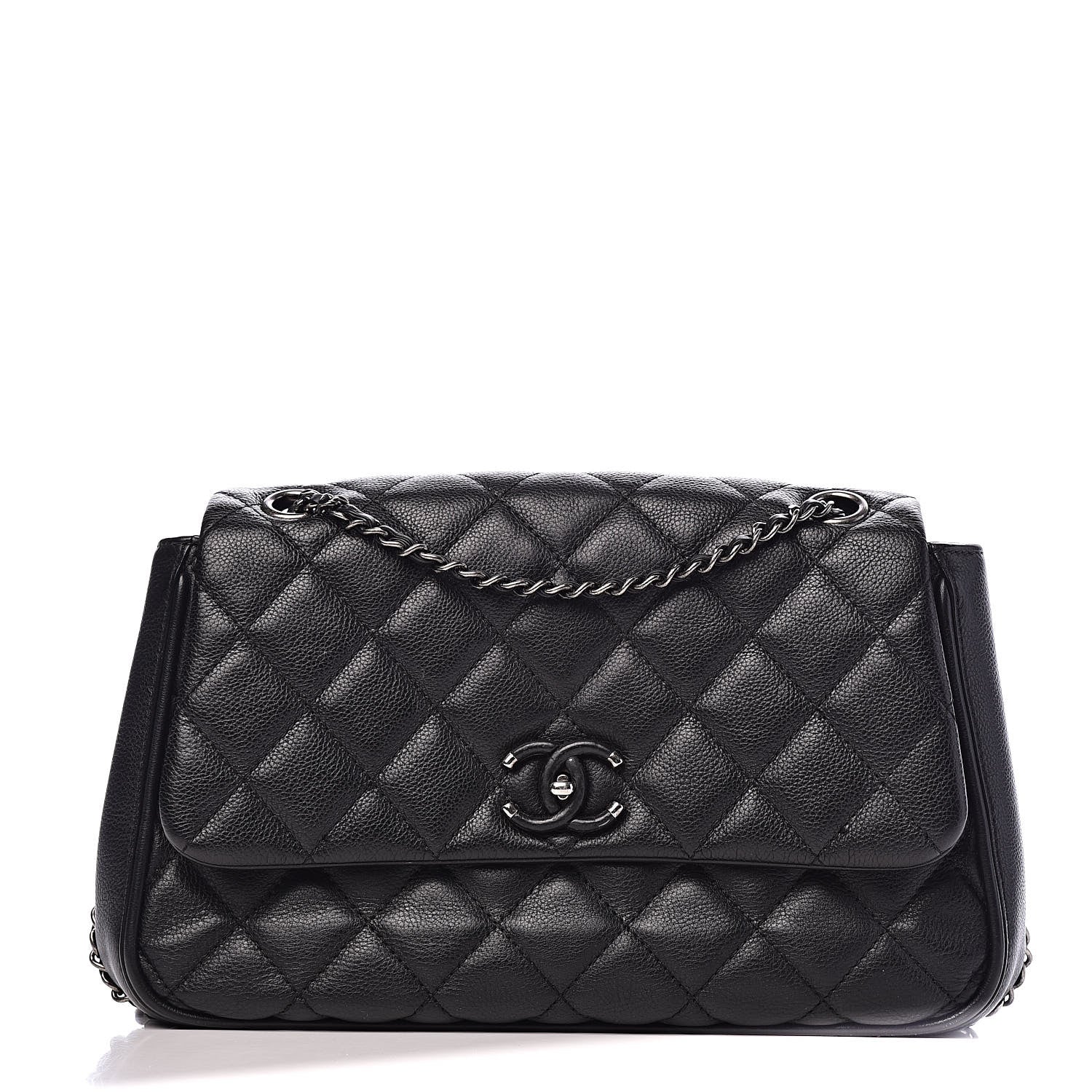 Chanel Calfskin Quilted Medium Frame In Chain Flap Black 1 of 12